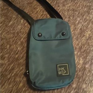 Crossbody bag- teal green w black removal adjustable strap